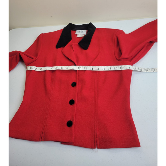 Leslie Belle Red Black Velvet Collar 2-Piece Formal Work Skirt & Jacket Size 8 - Picture 3 of 16